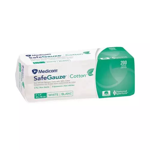 Medicom 4844 SafeGauze Cotton Sponges Non-Sterile Non-Woven 4" X 4" 4-Ply 2000Cs