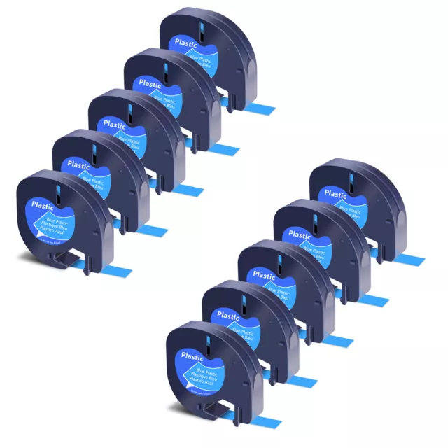 10PK Black on Blue Plastic Label Tape Refills 12mm x 4m for DYMO LetraTag 91335