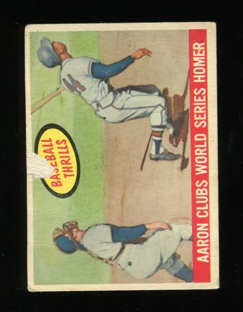 HANK AARON 1959 TOPPS #467 - CLUBS WORLD SERIES HOMER - POOR to VG CONDITION