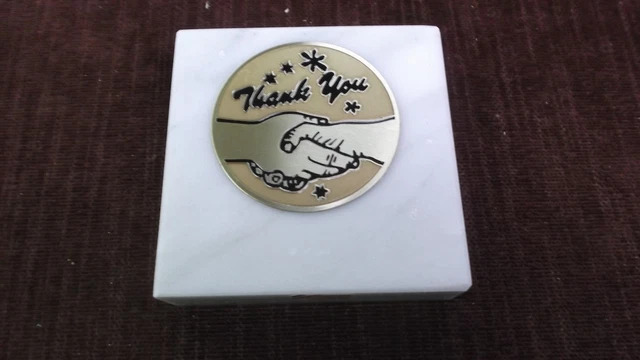 thank you  paperweight marble award metal insert personalized