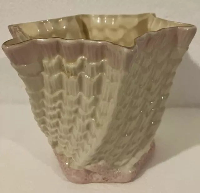 Belleek Pink Tinge Vase - Gold Brown Mark c1985 Shell Effect