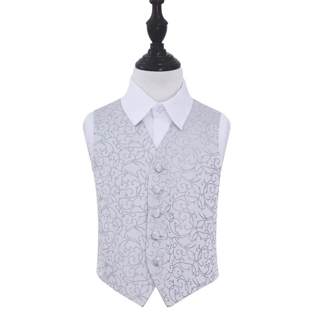 DQT Woven Swirl Patterned Silver Page Boys Wedding Waistcoat 2-14 Years