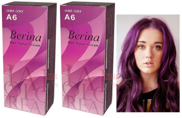 BERINA PERMANENT HAIR Dye Color Colour Cream # A6 Violet EUR 21,02 -  PicClick FR