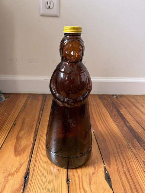 Mrs. Butterworth's 8" Brown Glass Bottle w/metal Lid No Chips/Cracks! VTG KERR