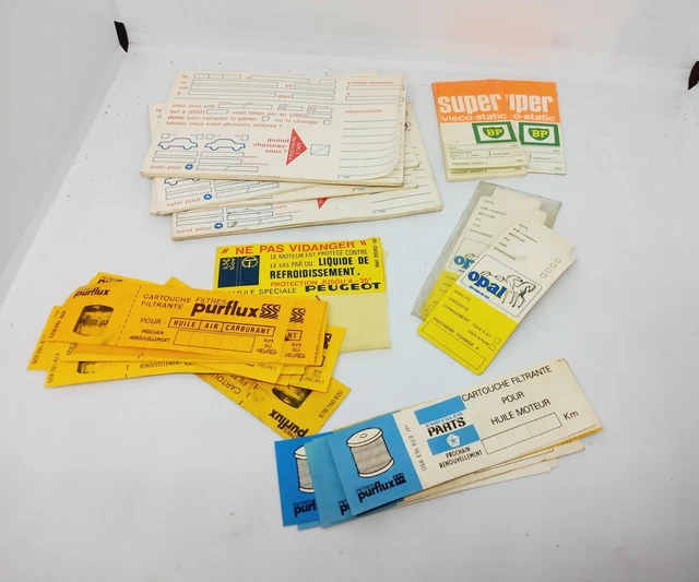 ancien gros lot étiquettes de vidange OPAL PEUGEOT BP...Garage huile automobilia