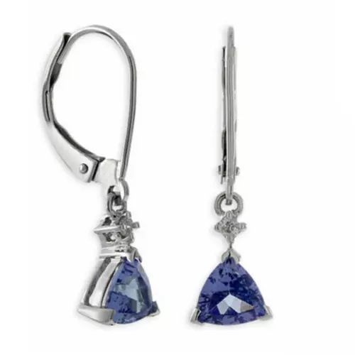 14K White Gold Plated Simulated Tanzanite Diamond Drop/Dangle Leverback Earrings