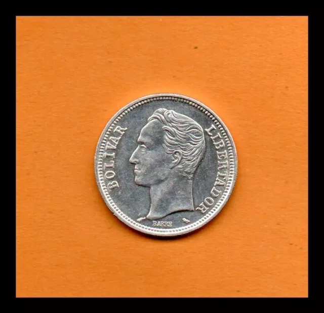 Venezuela UNC Coin  2 Bolivares de 1965, Silver .835, 10 gr. 27mm (Low Shipping)