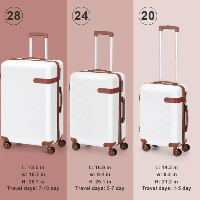 Set of 3 Travel Luggage Set Hardside Trolley Suitcase Wheels TSA Lock 20/24/28"