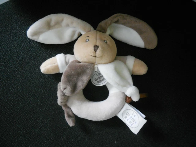 doudou hochet lapin beige marron LA GRANDE RECRE