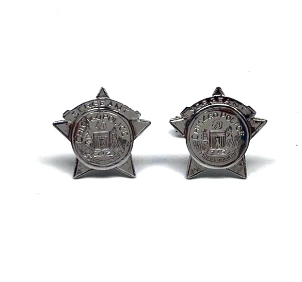Chicago Police Sergeant Badge Cufflinks Silver Plated Cufflinks