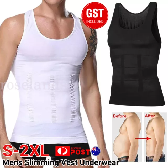 Mens Slimming Body Shaper Underwear Corset Compression Vest Singlet Dad AU