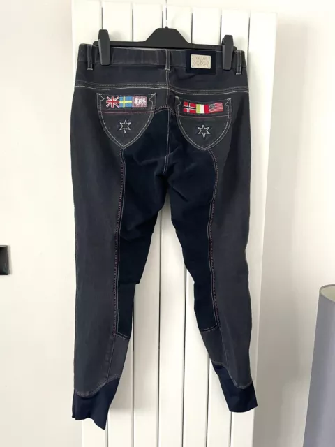 B  VERTIGO Denim Full Seat Breeches Jodhpurs BNWOT Size 12 Waist 32”