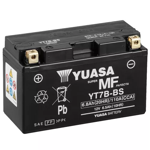 Batteria Moto YUASA YT7B-BS AGM chiusa, 12V|6,5Ah|CCA:110A (150x65x93mm