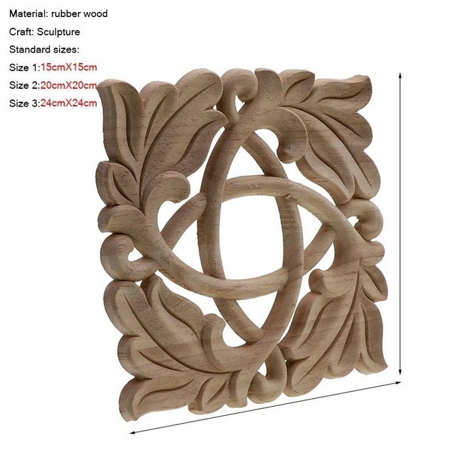 Apliques de madera puertas muebles cuadrados gabinete molduras sin pintar calcomanía estatuilla