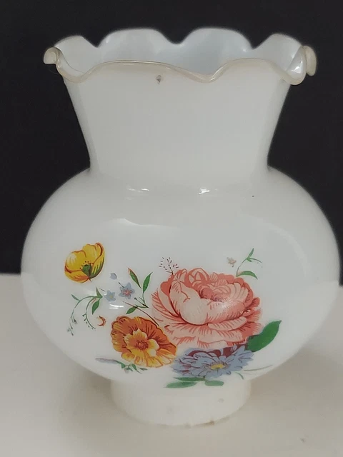 Vtg Hurricane Lamp Shade 4.5" T Floral Ruffled 1.75" fitter Glass GWTW Small
