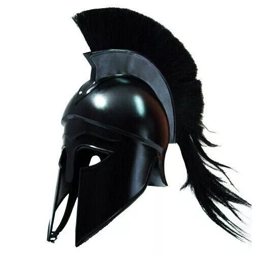 Medieval Greek Corinthian Helmet w/ Black Plume,Armor Knight Spartan Larp