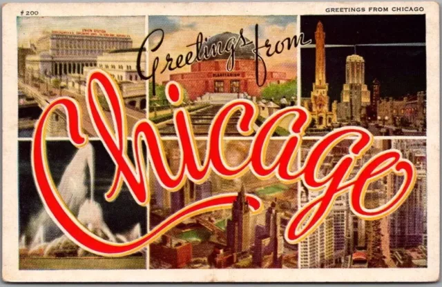 Vintage Chicago Illinois Large Letter Postcard Multi-View / AC Co. c1930s Unused