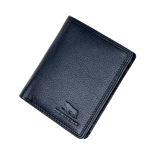MORUCHA Mens RFID Blocking Compact Genuine Leather Trifold Wallet Black