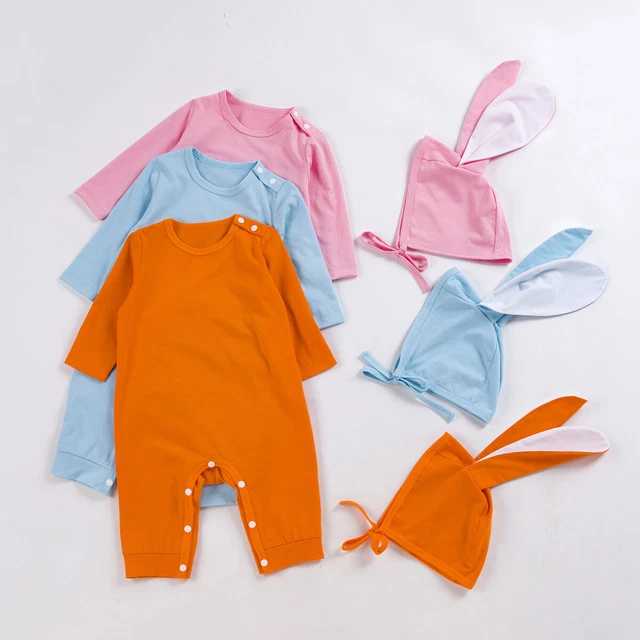 2PCS Infant Baby Boys Girls Jumpsuit Hat Outfits Kids Easter Bodysuit Costumes