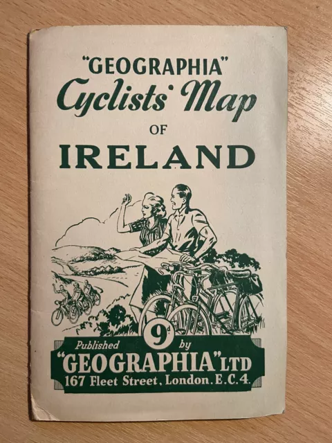 VINTAGE GEOGRAPHIA CYCLISTS' MAP IRELAND. Excellent Condition