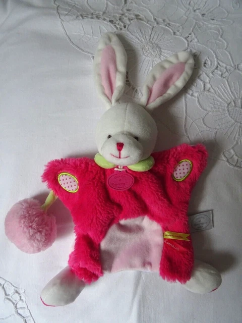 Doudou  Lapin Marionnette  Rose Blanc  Fuschia  Doudou Et Compagnie Avec Pompon