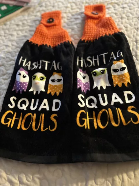 Set Of 2 Halloween Ghost Crochet Top Hanging Kitchen Towels