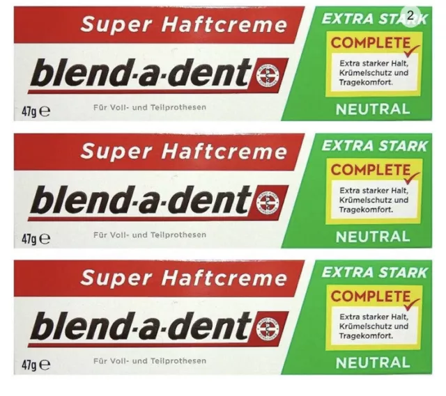 blend-a-dent 3 x 47g Super Haftcreme Extra Stark Neutral MHD 2025-08 100% OVP