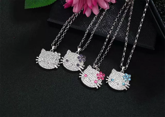 Hello Kitty 25" Long Sweater Chain Pendant Necklace Swarovski Elements Crystal