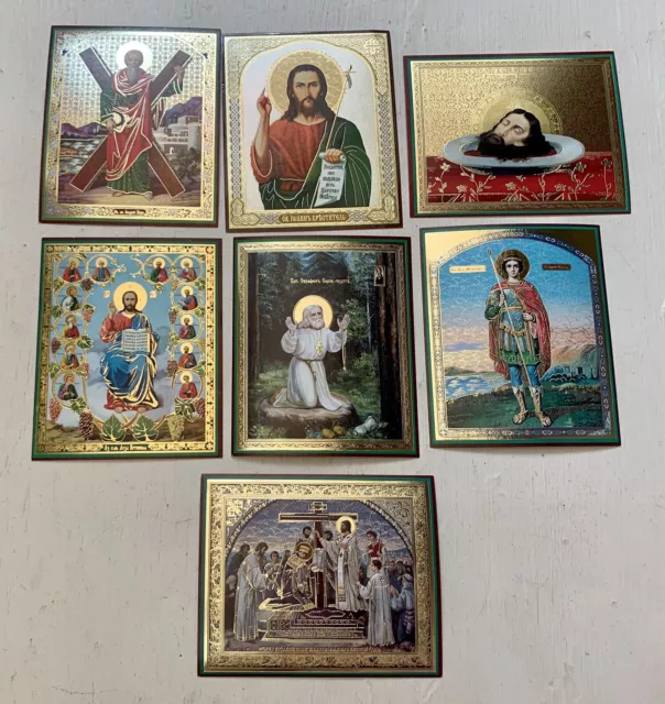 RUSSIAN CHRISTIAN ICONS x 7 St.Andrew, St. John Baptist, Jesus & Apostle