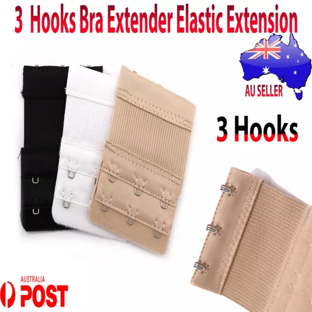 Elastic 3 Hooks Bra Extender Extension Stretching Straps Black / Beige / White