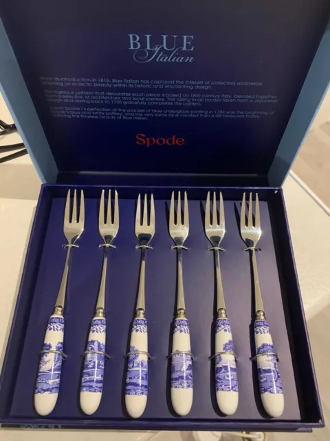 Set of 6 spode blue italian pastry dessert forks NEW