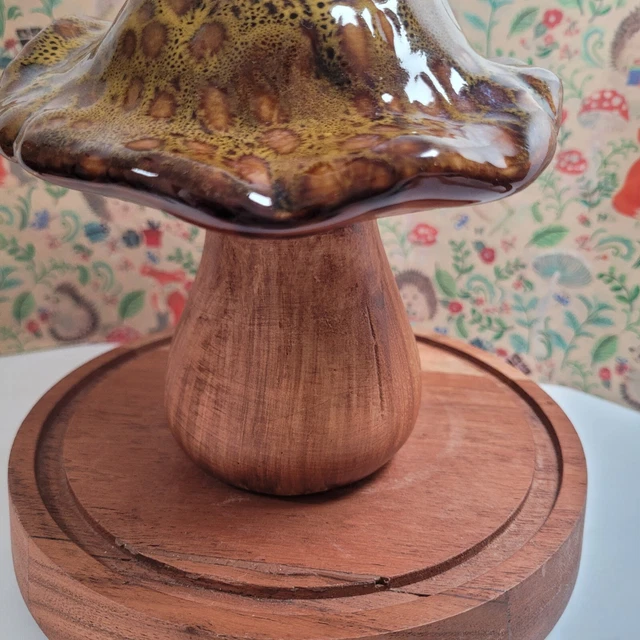 Whimsical Mushroom Gold Brown Mottled Glaze Top Ceramic Mushroom Garden Forest 4