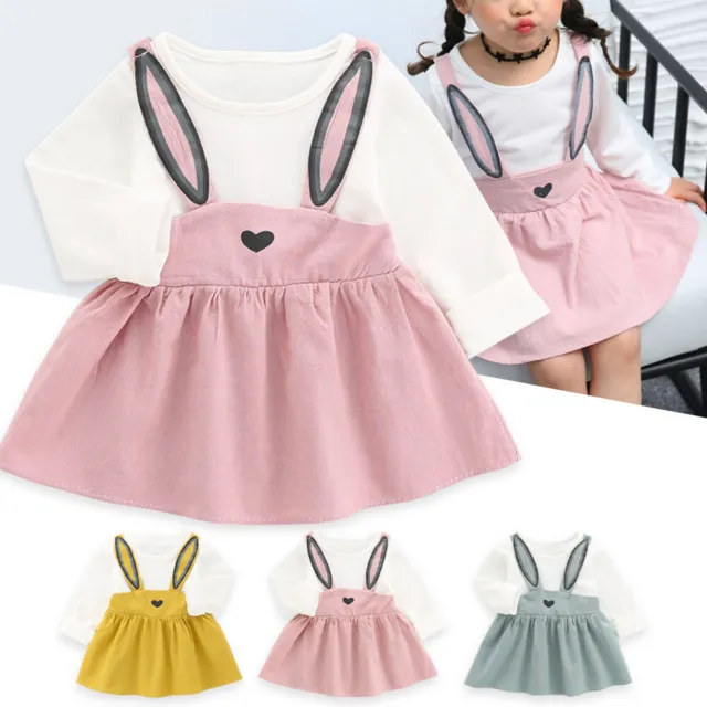 Abito per bambine coniglio a maniche lunghe festa abiti casual vestiti per bambini