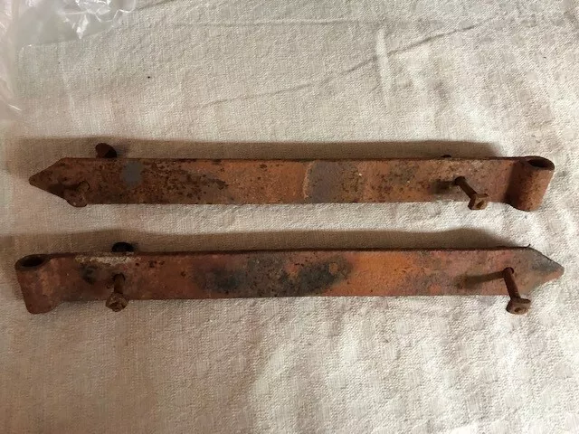 Antique Rusty Barn Door Hand Forged Strap Hinges - 18" Long - As Found