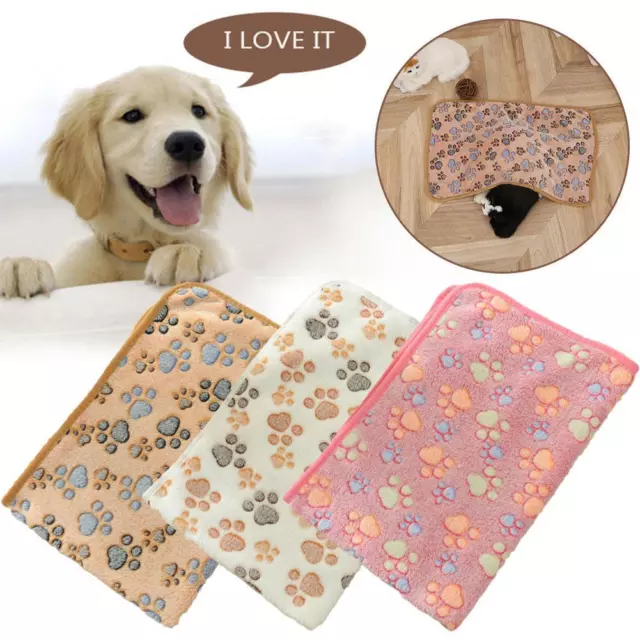 Cute Pet Sleep Warm Blanket Paw Print towl Dog Cat Puppy Fleece Soft Dog Bl G0J4