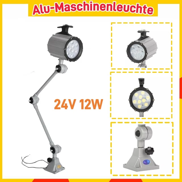 LED Maschinenleuchte 24 V / 12 W – IP67, Wasserdicht, Explosionsgeschützt, Alu – Für CNC, Drehmaschinen, Werkstätten & Feuchte Umgebungen