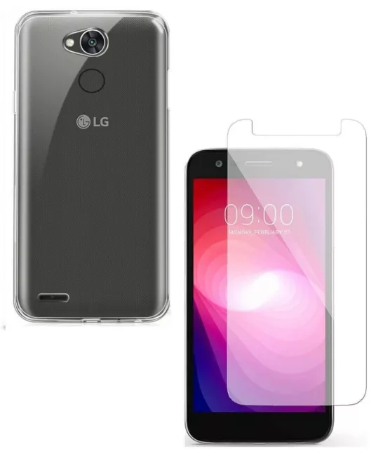 For LG X-POWER 2 TEMPERED GLASS SCREEN PROTECTOR + CLEAR SILICONE TPU CASE COVER