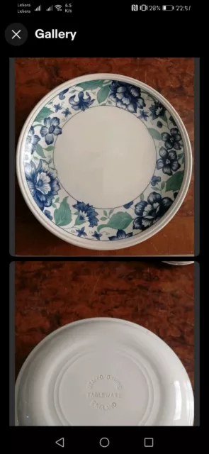 Set Of 3 Staffordshire Tableware 10”  Dinner Plates Blue Flower Green Leaf White