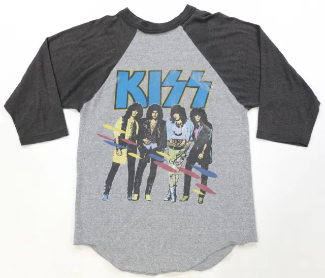 Rare Vintage Kiss Asylum World Tour 1985-86 Raglan T Shirt 80s Rock Band Gray M