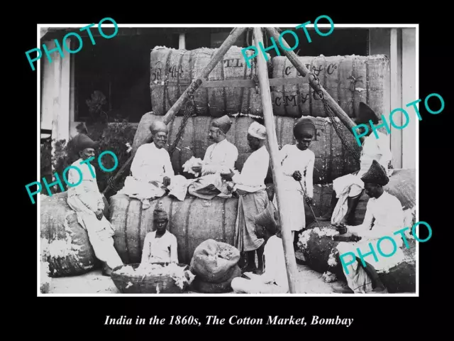 OLD POSTCARD SIZE PHOTO OF INDIA IN THE 1860s THE COTTON MARKET OF BOMBAY