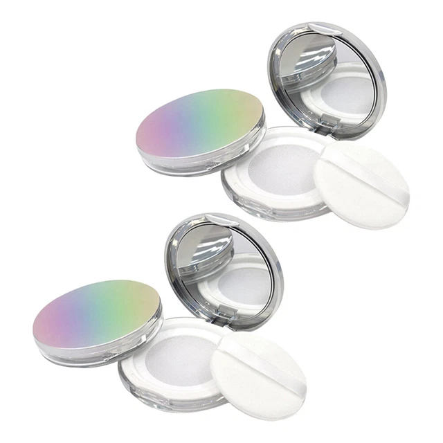 2 pz scatole polvere lose custodie sbuffi specchio plastica portatile make- polvere falso