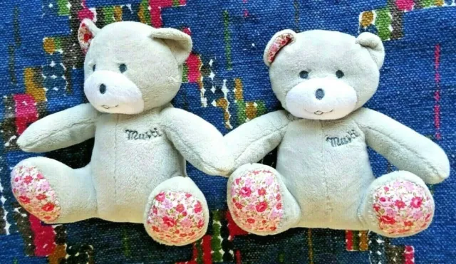 Jb5/ Lot De 2 Doudou Peluche Musti Mustella Ours Gris Fleur Rose Kom9