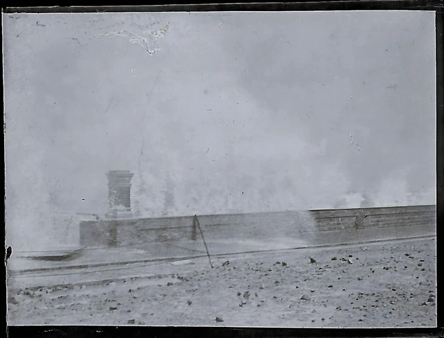 Plate Glass Photo Antique Negative Black and White 1 5/8x2 3/8in Wave Gale Sea