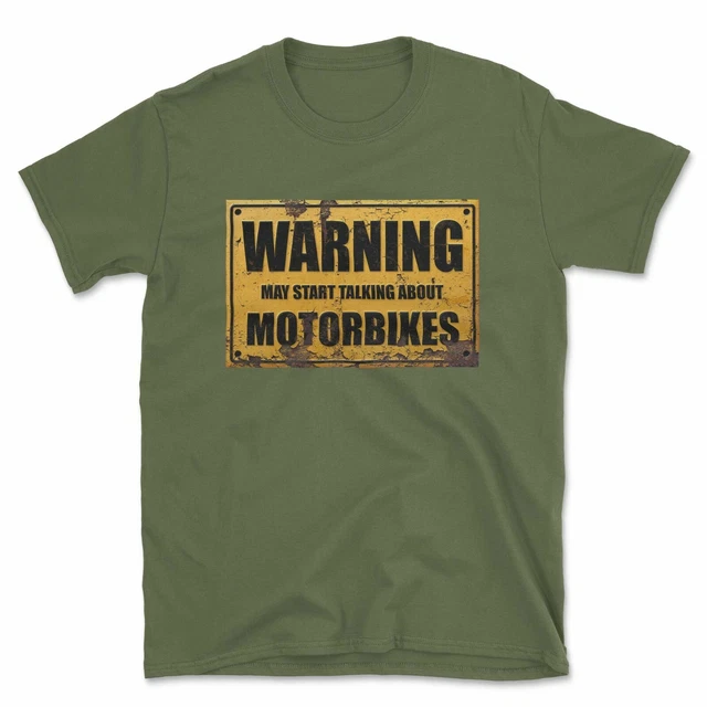 Warning May Start Talking About Motorbikes T-Shirt | Funny Biker Motorcycle Gift