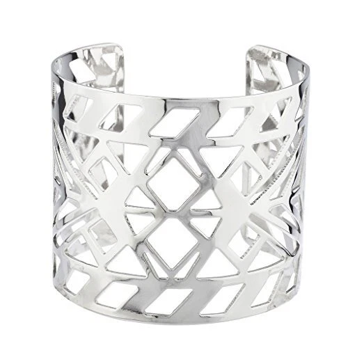 Silver Tone Aztec Style Geo Cutout Bracelet Cuff