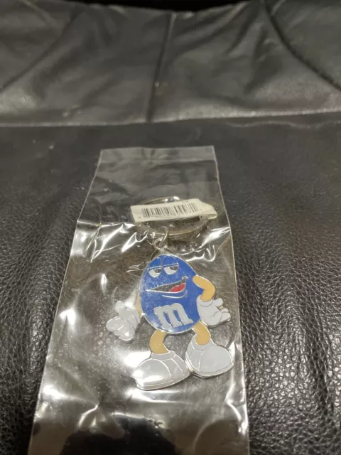 M & M's Candy Keychain Blue Candyman MnMs Metal Advertising Logo Keyring New