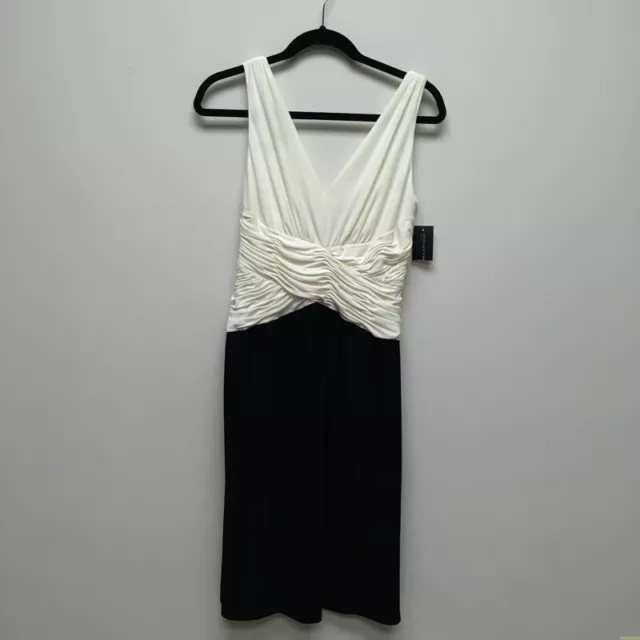 Jones New York Womens Sheath Dress Black Color Block Ruched Sleeveless 10 New