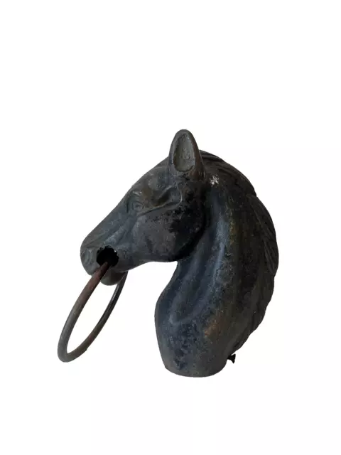 Cast Iron Horse Head Hitching Post Topper With Ring Equestrian Farm Vintage