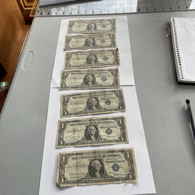 1957 $1 SILVER CERTIFICATE Banknotes LOT OF 7 One Dollar Bills Collectible