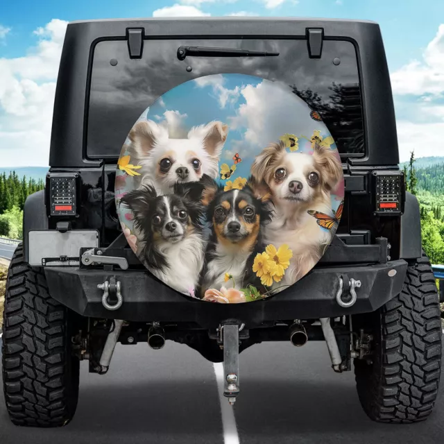 Chihuahua Flower Butterfly Spare Tire Cover Dog Wheel Cover Truck Dog Dad Gifts 2